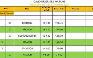 Calendrier des Matchs Week-end des 7 & 8 Octobre 2023