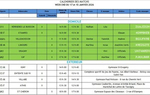 Matchs du Week end 17 &amp; 18 Janvier 2026