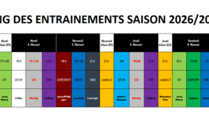 Planning des entrainements  2026-2027